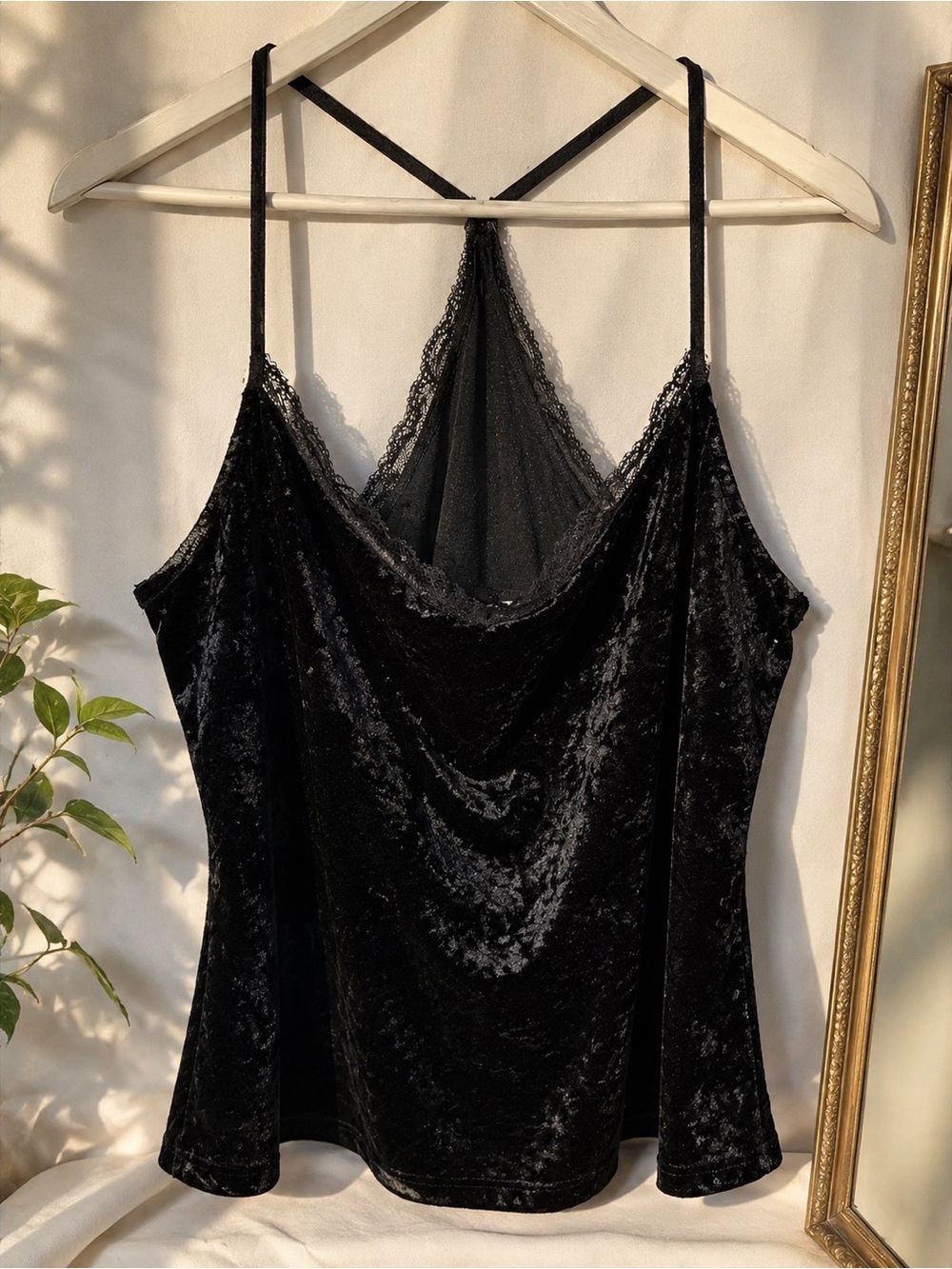 Y2K Secret Treasures Black Velvet Lace Trim Cami Size 2X Whimsigoth Soft Goth